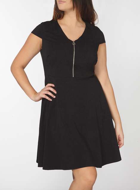 DP Curve Black Zip Front Fit And Flare Dress
